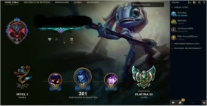 Conta lv66 81 Skins 130 icones 6 skins de ward Elo Platina 3 - League of Legends LOL
