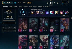 Platina 4 com TODOS os champs e 290 Skins ( MID / JG / TOP ) - League of Legends LOL