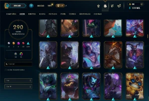 Platina 4 com TODOS os champs e 290 Skins ( MID / JG / TOP ) - League of Legends LOL