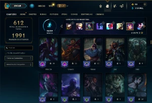 Platina 4 com TODOS os champs e 290 Skins ( MID / JG / TOP ) - League of Legends LOL