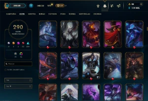 Platina 4 com TODOS os champs e 290 Skins ( MID / JG / TOP ) - League of Legends LOL