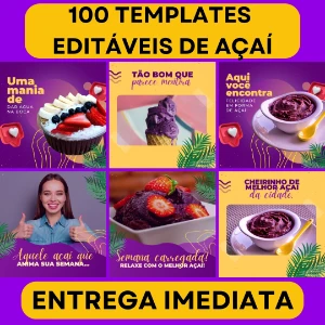 Pack Artes Canva Açaí – 100 Temas Editáveis Açaiteria Vol. 1 - Others