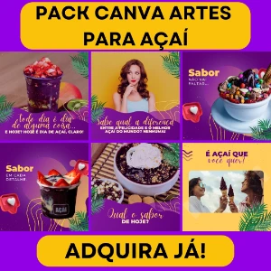 Pack Artes Canva Açaí – 100 Temas Editáveis Açaiteria Vol. 1 - Others