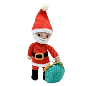 Papai Noel médio em amigurumi com saco de presentes - Artesanato e Personalizados