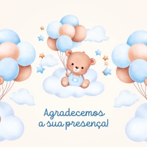 Adesivos de Ursinho Azul com Balões - 50 ou 100 Unidades - Artesanato e Personalizados