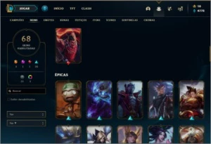 Conta bronze 1 com 95 champs e 68 skins - League of Legends LOL