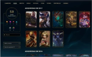 Conta lol 110 campeões, 50skins, 40k Essência azul plat1 - League of Legends