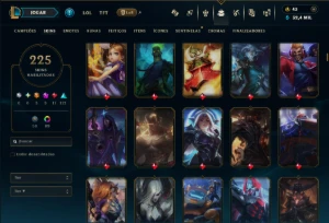 Platina 4 com TODOS os Champs e 225 Skins ( SUP / ADC ) - League of Legends LOL