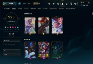 Platina 4 com TODOS os Champs e 225 Skins ( SUP / ADC ) - League of Legends LOL