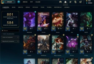 CONTA RARA COM 450 SKINS e + de 800 PONTOS DE MAESTRIA - League of Legends LOL