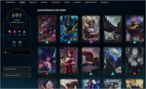 Conta League of Legends com 691 skins, sem elo. LOL