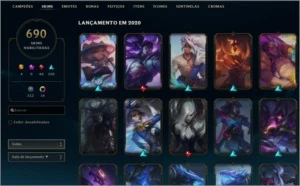 Conta League of Legends com 691 skins, sem elo. LOL