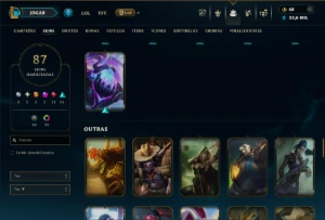 Ouro 3 com 120 Champs e 87 Skins ( MID / JG ) - League of Legends LOL