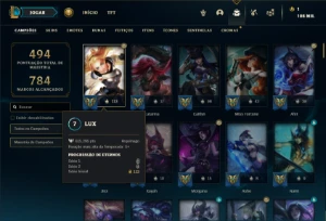 Conta Unranked com 130 Champs e 157 Skins ( MID ADC E SUP ) - League of Legends LOL