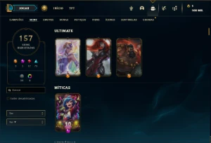 Conta Unranked com 130 Champs e 157 Skins ( MID ADC E SUP ) - League of Legends LOL
