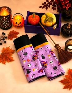 Pano de Prato Halloween barrado roxo - Artesanato e Personalizados