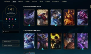 141 Skins / Platina 2 / 56 Emotes / 186 Icones - League of Legends LOL