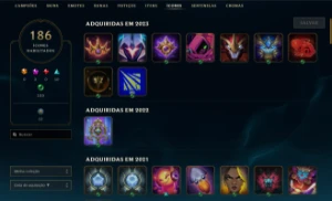 141 Skins / Platina 2 / 56 Emotes / 186 Icones - League of Legends LOL