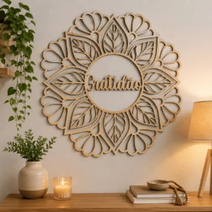 Mandala Gratidão em MDF Cru 45 x 45 cm - Artesanato e Personalizados