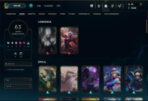 Platina 1 com 115 Champs e 63 Skins ( MAIN SUP ) - League of Legends LOL