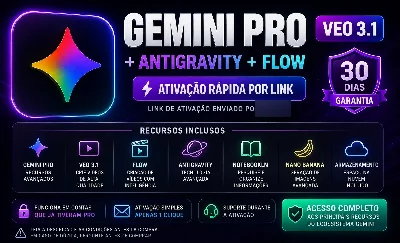 Gemini Pro + Antigravity + Flow 18 meses/30 dias de garantia - Inteligência Artificial