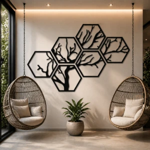 Kit 6 Quadros Árvore Hexagonal em MDF 20 x 18 cm - Artesanato e Personalizados