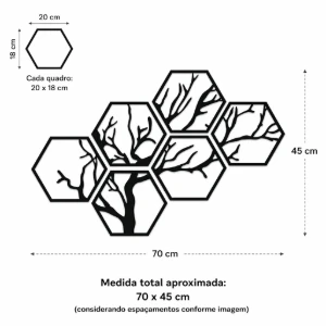 Kit 6 Quadros Árvore Hexagonal em MDF 20 x 18 cm - Artesanato e Personalizados
