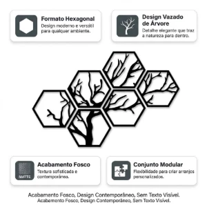 Kit 6 Quadros Árvore Hexagonal em MDF 20 x 18 cm - Artesanato e Personalizados