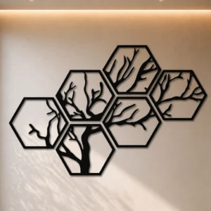 Kit 6 Quadros Árvore Hexagonal em MDF 20 x 18 cm - Artesanato e Personalizados
