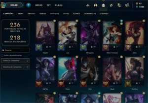 Conta Bronze I, Honra 4, nvl 238, 295 skins, 56% winrate, 5 - League of Legends LOL