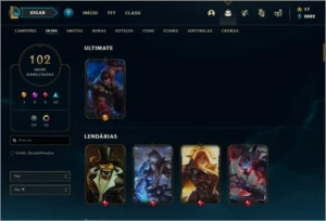 Conta ouro 3 com TODOS os champs e 102 skins - League of Legends LOL