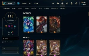 CONTA LVL 204; 115 SKINS; 7 SKINS VITORIOSAS; 3 ULTIMATES - League of Legends LOL
