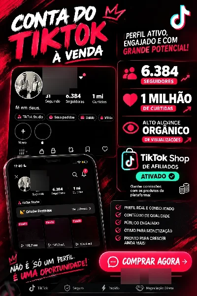 Conta TikTok 6.3k Seguir e 1M Curtidas com TikTok Shop Liber - Redes Sociais
