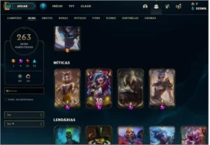 conta d1/mestre mmr nivel 310, 320k EA 263 skins, 340 icones - League of Legends LOL