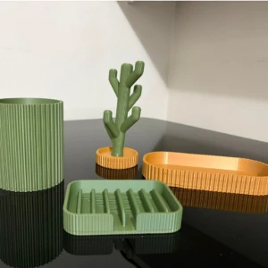 Kit Banheiro Canelado 3D Verde e Mostarda - 4 Peças - Artesanato e Personalizados