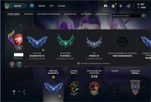 Conta Platina 1 com 150 Champs e 141 Skins + 1 Prestigio - League of Legends LOL