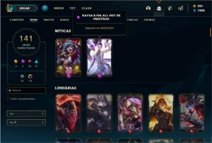 Conta Platina 1 com 150 Champs e 141 Skins + 1 Prestigio - League of Legends LOL