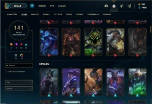 Conta Platina 1 com 150 Champs e 141 Skins + 1 Prestigio - League of Legends LOL