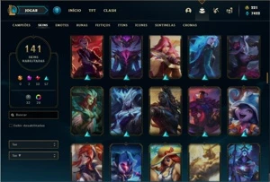 Conta Platina 1 com 150 Champs e 141 Skins + 1 Prestigio - League of Legends LOL