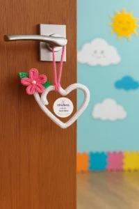 Pingente de Maçaneta em Tricotin Coração com Flor de Porta - Artesanato e Personalizados