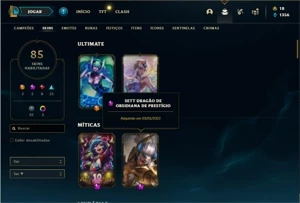 Conta Ouro 4 com 118 Champs e 85 Skins + 1 Prestigio do Sett - League of Legends LOL