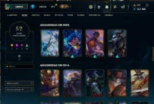 acc mestre 100 pdl, quase full champs, 52 skins - League of Legends LOL