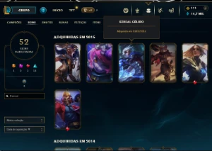 acc mestre 100 pdl, quase full champs, 52 skins - League of Legends LOL