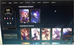 conta lol 59 skins, pra fazer md10, last season gold V - League of Legends