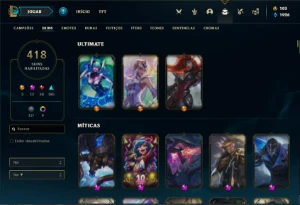 Conta prata 1 com TODOS os champs e 418 Skins + 12 Miticas - League of Legends LOL