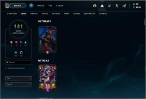Conta prata 1 com 146 champs e 141 skins + 415k de Yasuo - League of Legends LOL
