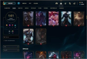 Conta prata 1 com 146 champs e 141 skins + 415k de Yasuo - League of Legends LOL