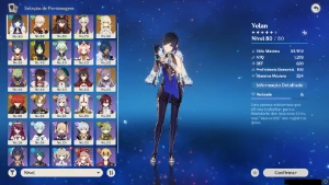 Conta AR 47 kazuha,yelan,hutao, Aqua simulacra r2 e homa - Genshin Impact