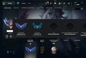Diamante 2 com 45 Champs e 29 Skins + 1 Prestigio da Syndra - League of Legends LOL