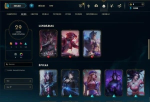 Diamante 2 com 45 Champs e 29 Skins + 1 Prestigio da Syndra - League of Legends LOL
